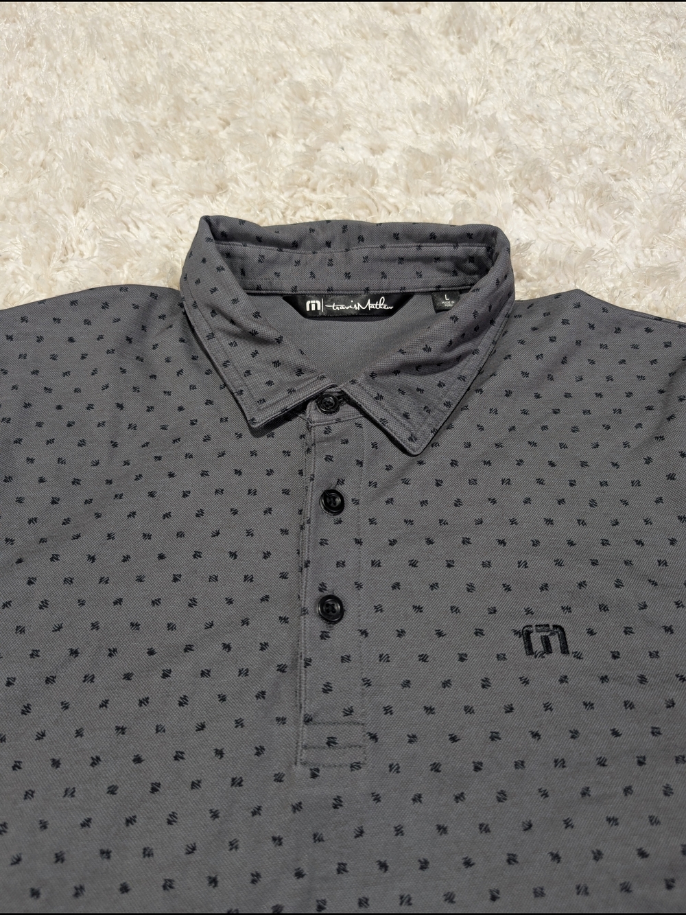 Travis Mathew Men's Charcoal Gray Micro-Pattern Polo